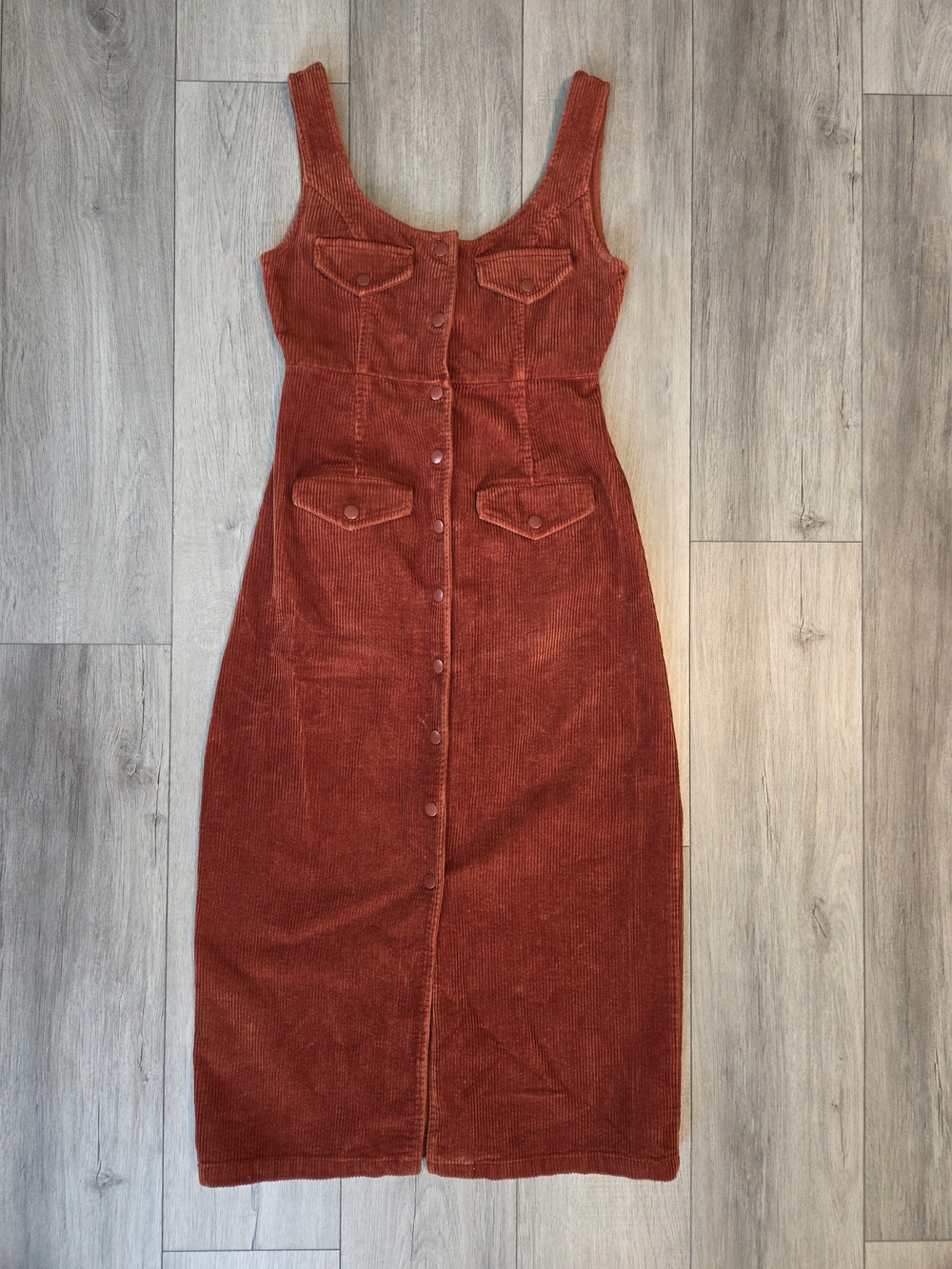 ASOS Rust Orange Corduroy Button-Front Midi Dress Size 0 UK4